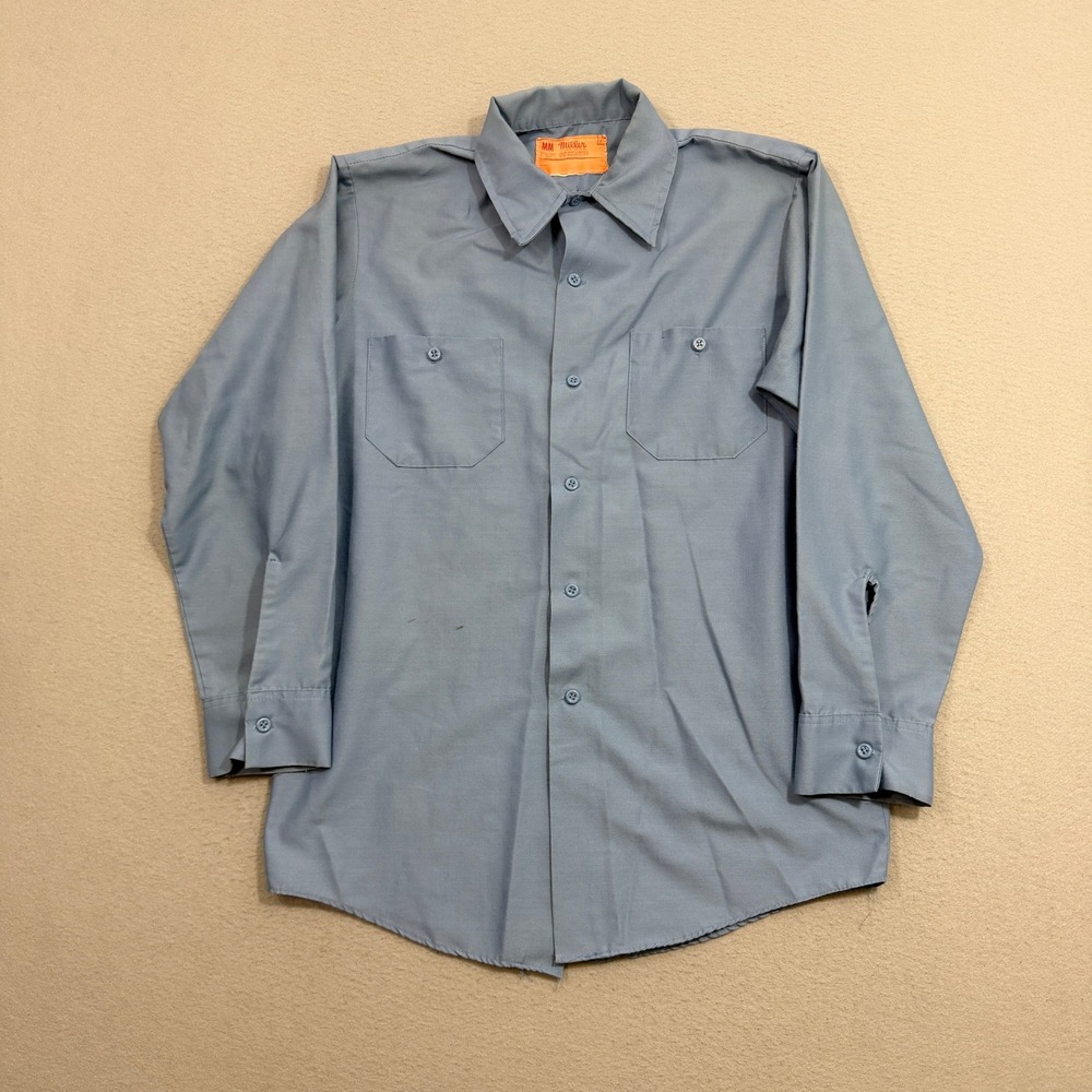 Vintage Miller Work Shirt XL Blue Permanent Press Long Sleeve Button 70s 80s